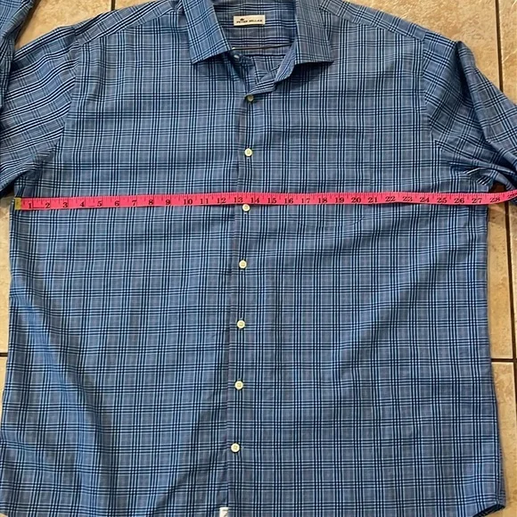 Peter Millar 100% Cotton Blue Plaid Button Down‎ Long Sleeve Dress Shirt, Sz XXL - Picture 9 of 11